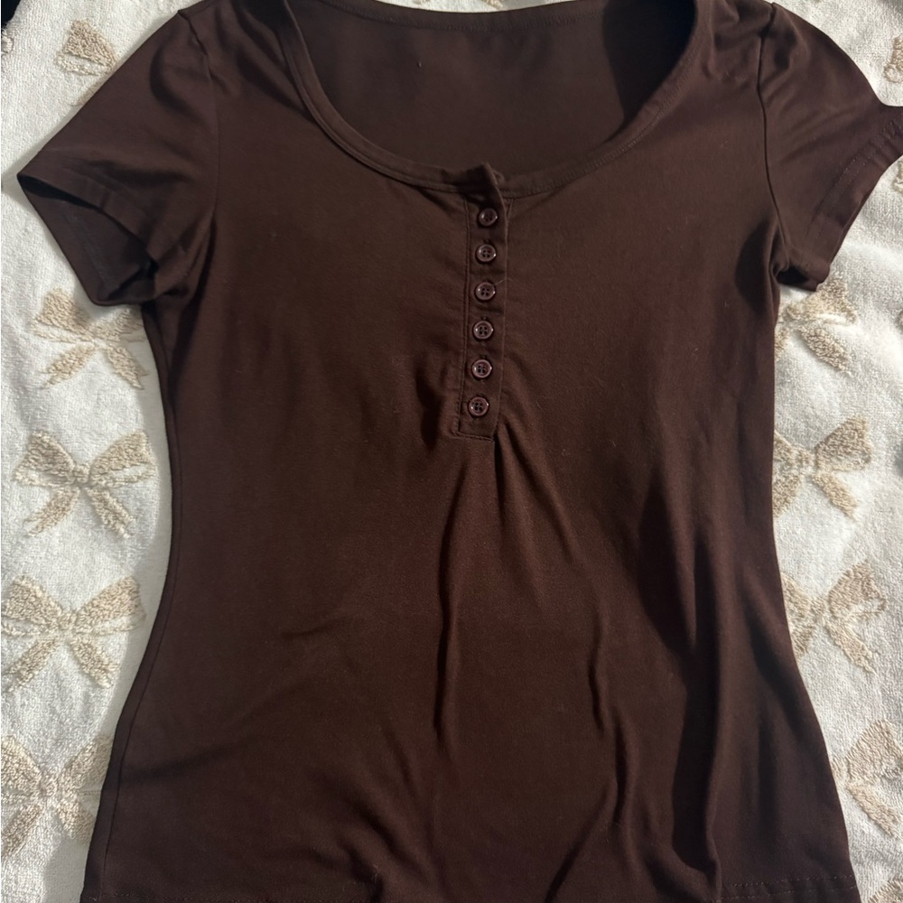 Brown Button-Up Women's Top